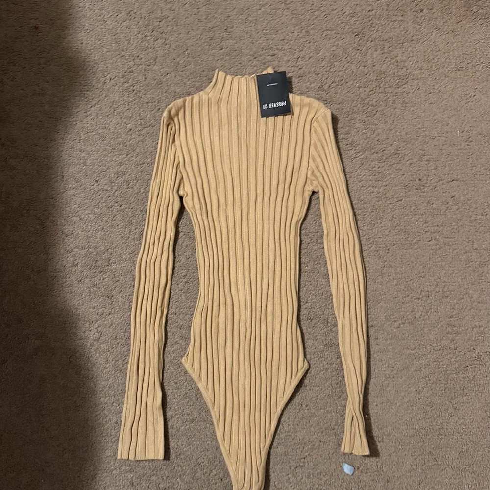 Forever 21 Camel Ribbed Turtleneck Bodysuit